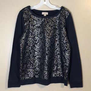 Loft Navy Patterned Crewneck